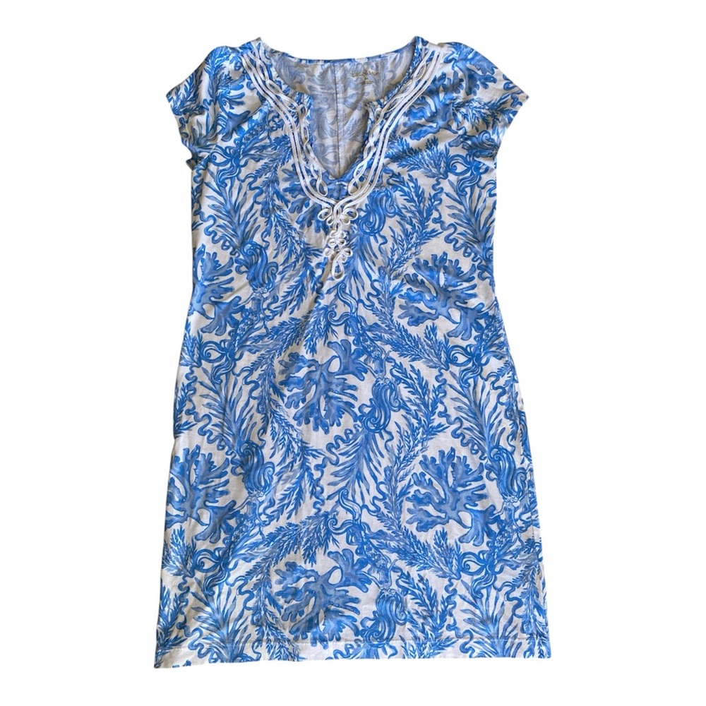 Lilly Pulitzer Danika Tunic Dress Blue & White Coral Print